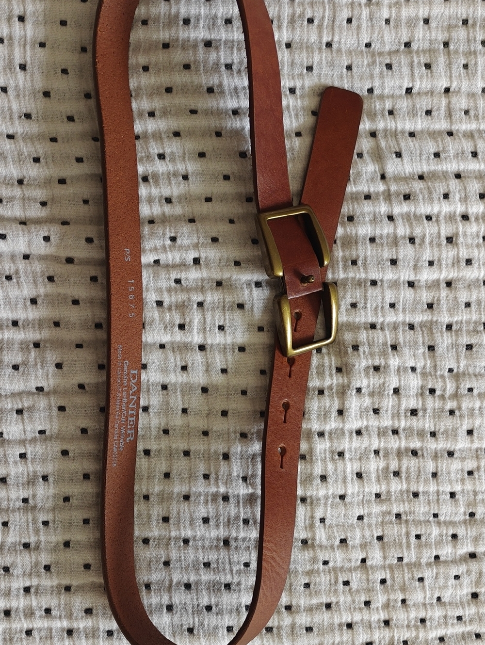 Danier Brown Leather Double-Buckle Belt with Brass Hardware